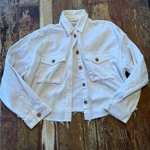 All Saints Off-White Sol Frayed Denim Cotton Cropped Jacket Shacket | Small